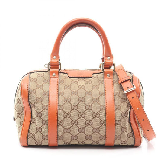 Gucci Handbag GG Canvas 269876 Beige Orange Canvas Leather Mini Boston Bag