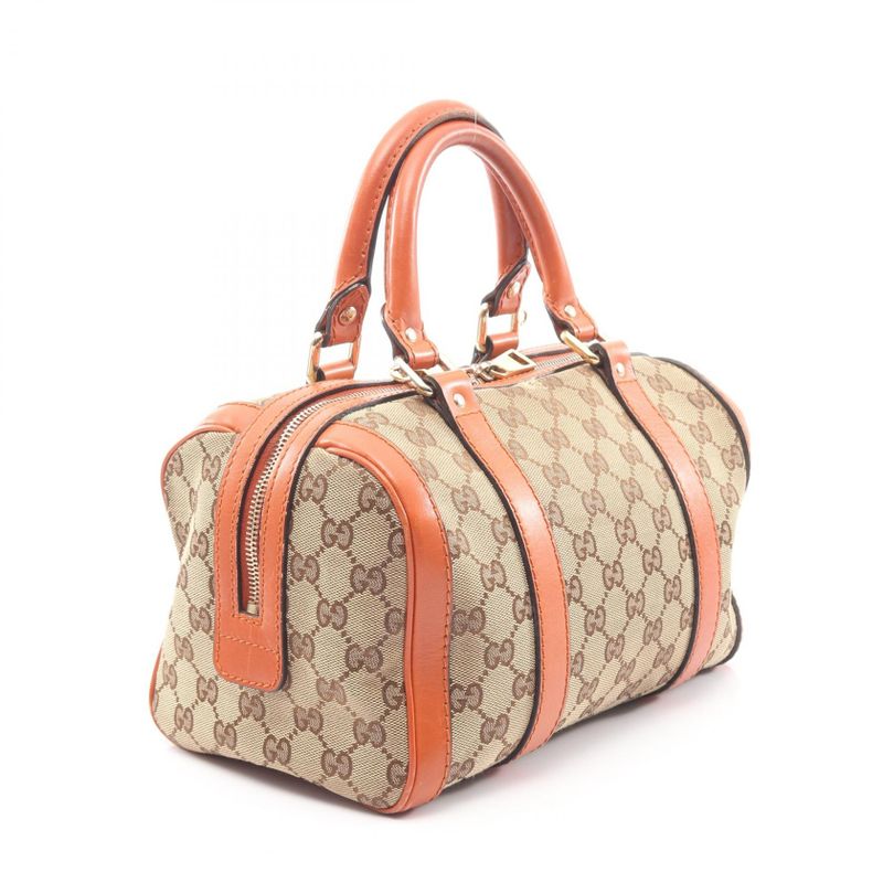 Gucci Handbag GG Canvas 269876 Beige Orange Canvas Leather Mini Boston Bag