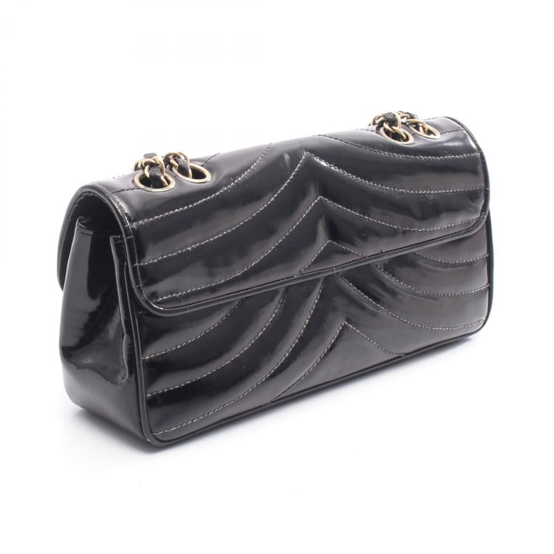 Chanel Shoulder Bag Coco Mark Wave Stitch Black Patent Leather Chain Shoulder