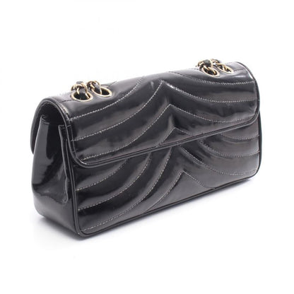 Chanel Shoulder Bag Coco Mark Wave Stitch Black Patent Leather Chain Shoulder