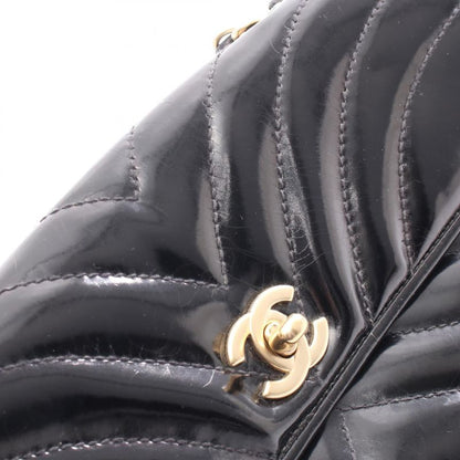 Chanel Shoulder Bag Coco Mark Wave Stitch Black Patent Leather Chain Shoulder