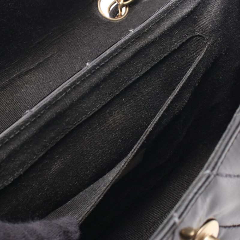 Chanel Shoulder Bag Coco Mark Wave Stitch Black Patent Leather Chain Shoulder