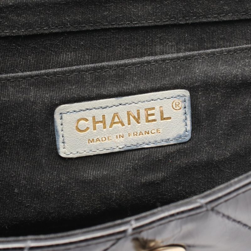 Chanel Shoulder Bag Coco Mark Wave Stitch Black Patent Leather Chain Shoulder