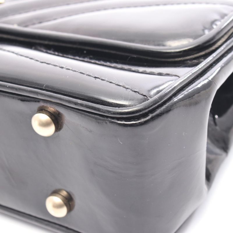 Chanel Shoulder Bag Coco Mark Wave Stitch Black Patent Leather Chain Shoulder