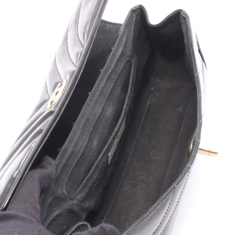 Chanel Shoulder Bag Coco Mark Wave Stitch Black Patent Leather Chain Shoulder