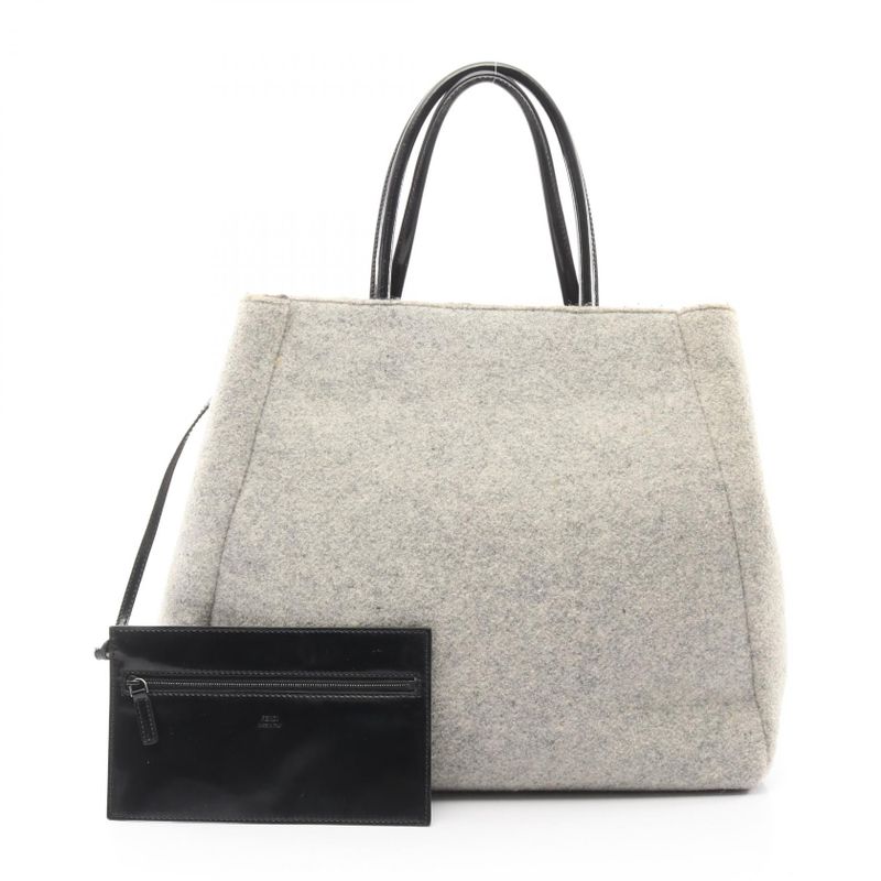 Fendi Handbag Toujours 8bh251 Gray Wool Patent Leather Toujours Ladies Used B