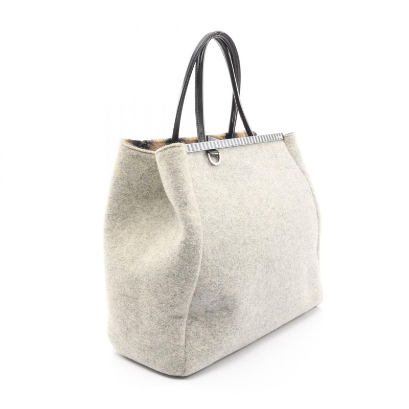 Fendi Handbag Toujours 8bh251 Gray Wool Patent Leather Toujours Ladies Used B