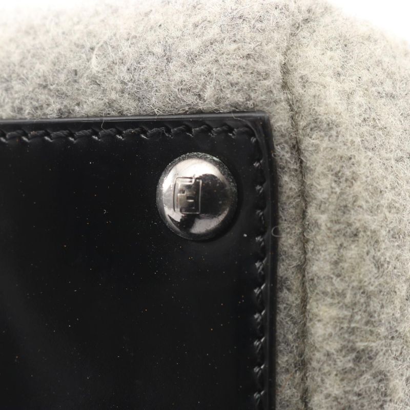 Fendi Handbag Toujours 8bh251 Gray Wool Patent Leather Toujours Ladies Used B