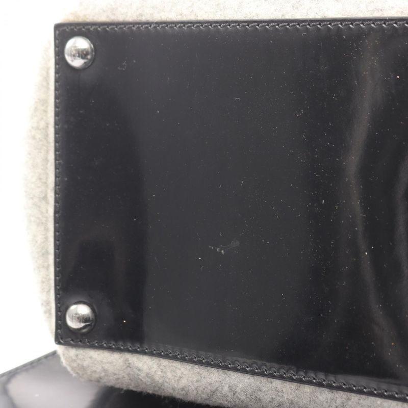 Fendi Handbag Toujours 8bh251 Gray Wool Patent Leather Toujours Ladies Used B