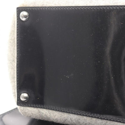 Fendi Handbag Toujours 8bh251 Gray Wool Patent Leather Toujours Ladies Used B