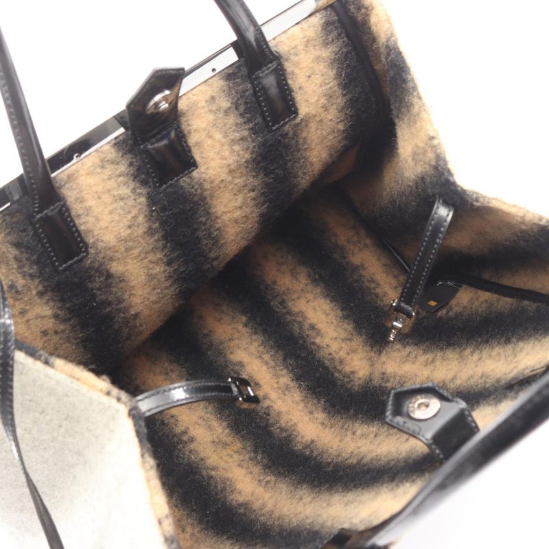 Fendi Handbag Toujours 8bh251 Gray Wool Patent Leather Toujours Ladies Used B