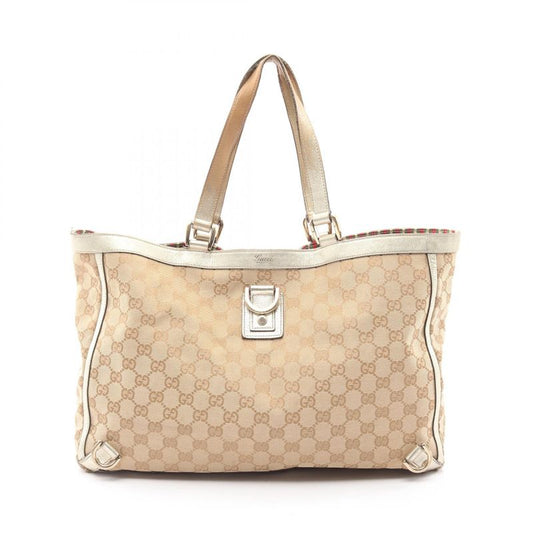 Gucci Tote Bag Abbey GG Canvas 141472 Beige Gold Canvas Leather Shoulder Tote