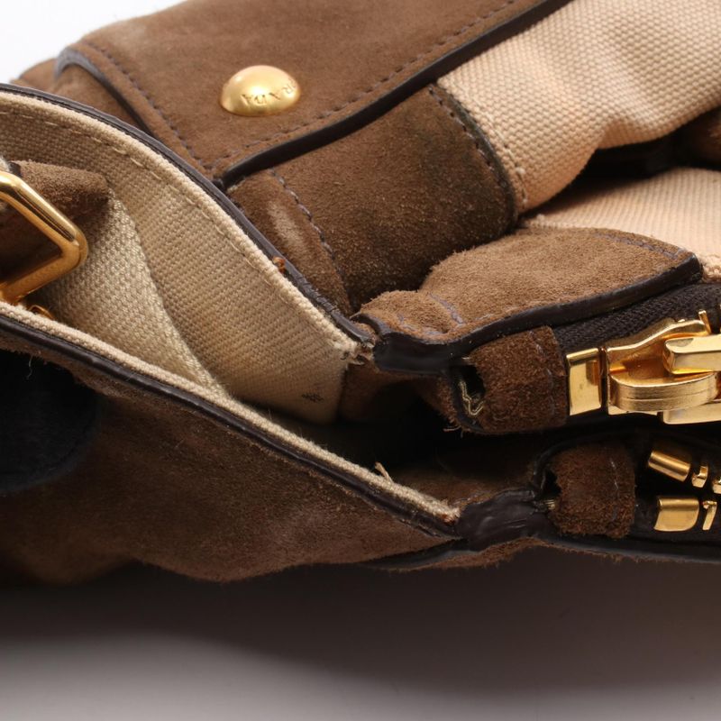 Prada Handbag Canapa+scamoscia Bn2644 Beige Brown Canvas Suede 2way Handbag