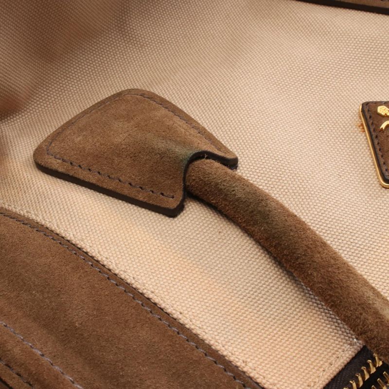 Prada Handbag Canapa+scamoscia Bn2644 Beige Brown Canvas Suede 2way Handbag