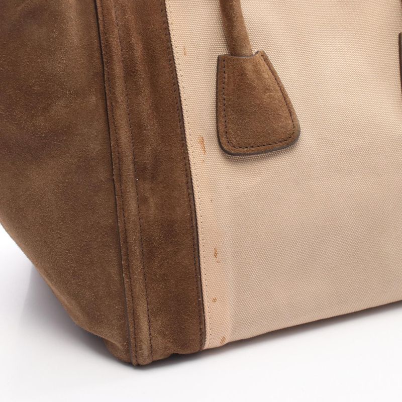 Prada Handbag Canapa+scamoscia Bn2644 Beige Brown Canvas Suede 2way Handbag