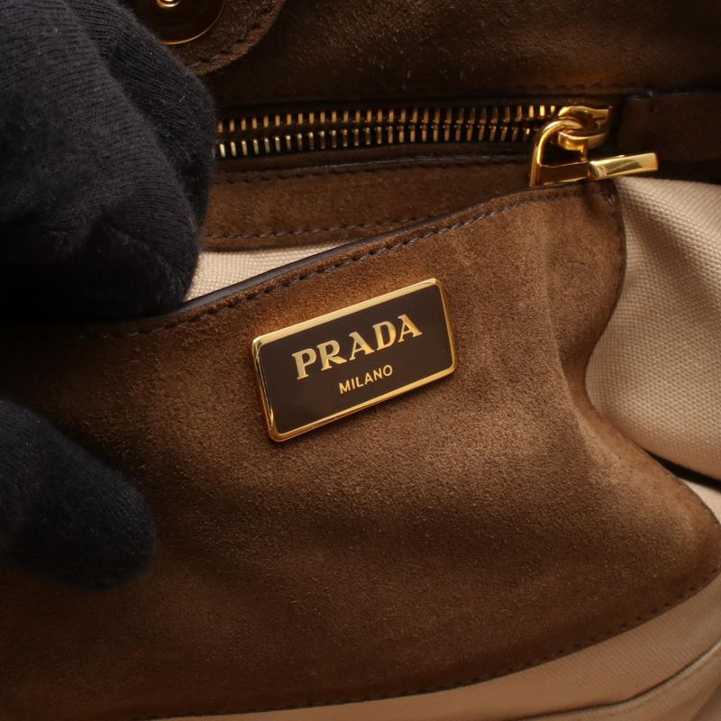 Prada Handbag Canapa+scamoscia Bn2644 Beige Brown Canvas Suede 2way Handbag