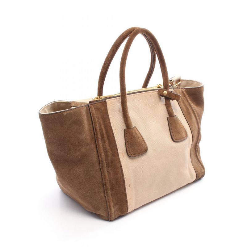 Prada Handbag Canapa+scamoscia Bn2644 Beige Brown Canvas Suede 2way Handbag