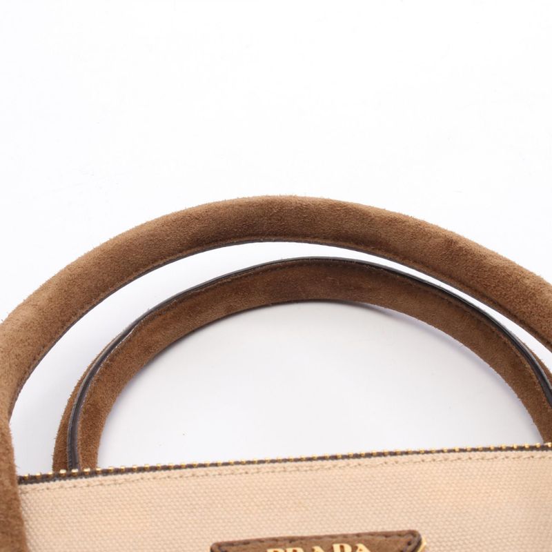 Prada Handbag Canapa+scamoscia Bn2644 Beige Brown Canvas Suede 2way Handbag
