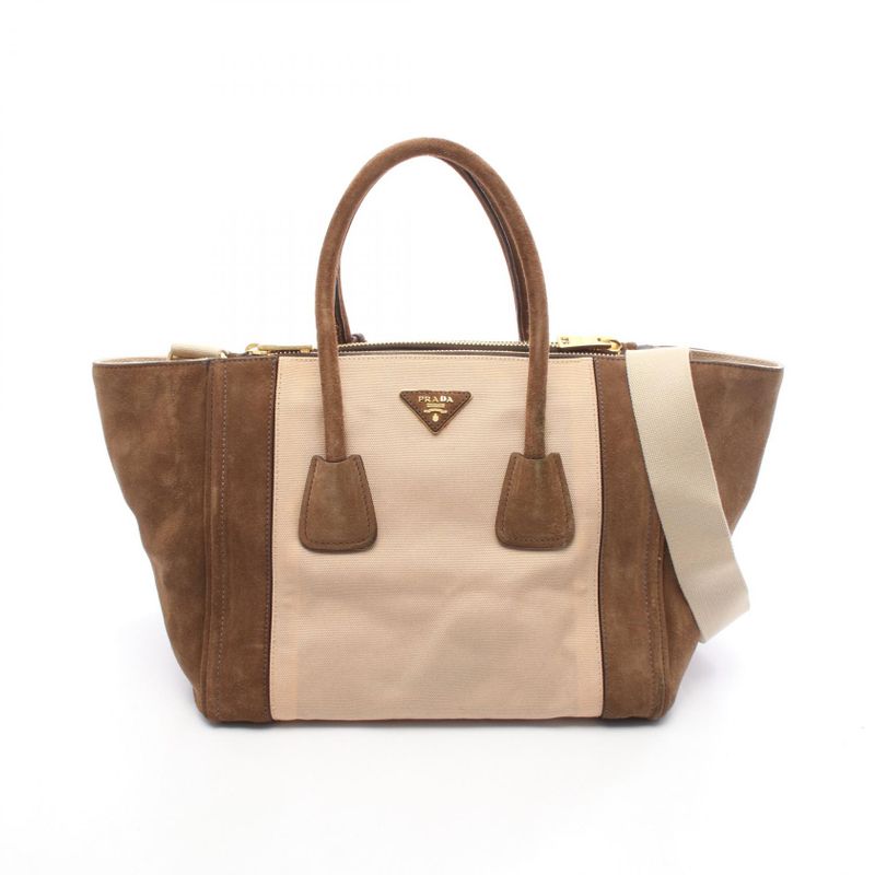Prada Handbag Canapa+scamoscia Bn2644 Beige Brown Canvas Suede 2way Handbag