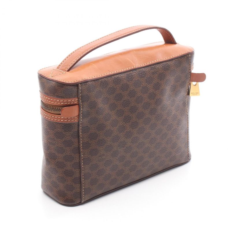 Celine Handbag Macadam Dark Brown PVC Coated Canvas Leather Macadam Vanity Bag