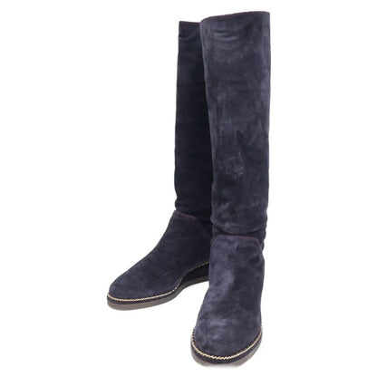 Chanel G31295 Coco Mark Chain Stitch Design Suede Long Boots 36