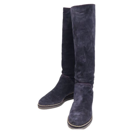 Chanel G31295 Coco Mark Chain Stitch Design Suede Long Boots 36