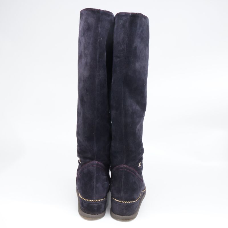 Chanel G31295 Coco Mark Chain Stitch Design Suede Long Boots 36