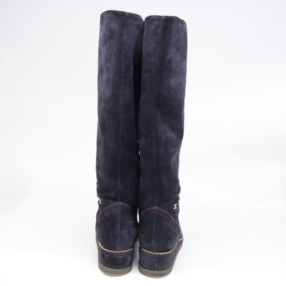 Chanel G31295 Coco Mark Chain Stitch Design Suede Long Boots 36