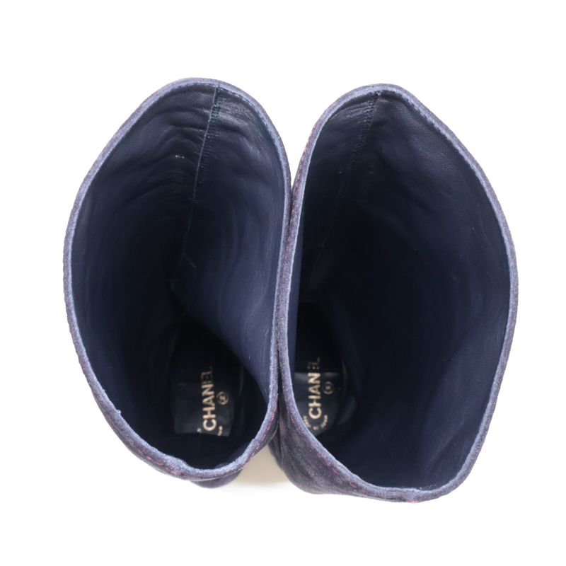 Chanel G31295 Coco Mark Chain Stitch Design Suede Long Boots 36