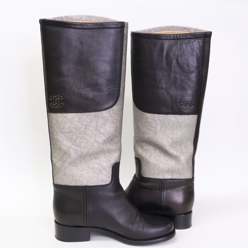 Chanel G28390 Cocomark Bicolor Long Boots 36