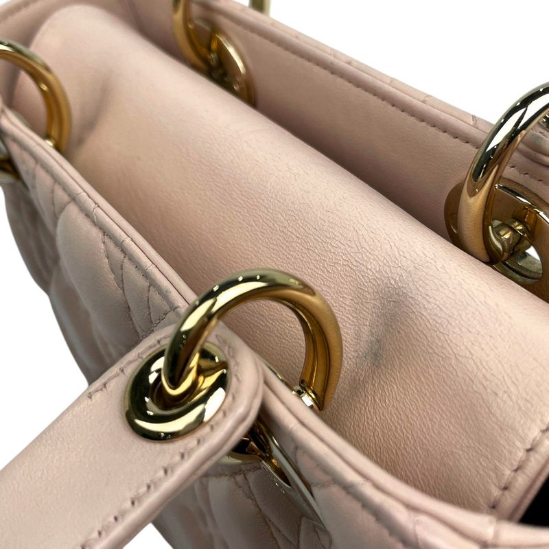 Christian Dior Lady Dior Cannage 2WAY Shoulder Bag Handbag Leather Pink Ladies