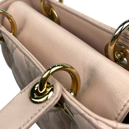 Christian Dior Lady Dior Cannage 2WAY Shoulder Bag Handbag Leather Pink Ladies