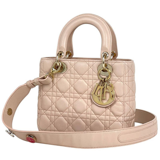 Christian Dior Lady Dior Cannage 2WAY Shoulder Bag Handbag Leather Pink Ladies