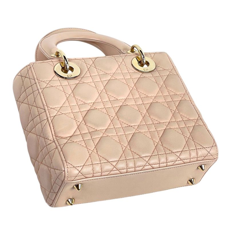 Christian Dior Lady Dior Cannage 2WAY Shoulder Bag Handbag Leather Pink Ladies