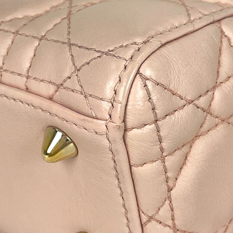 Christian Dior Lady Dior Cannage 2WAY Shoulder Bag Handbag Leather Pink Ladies