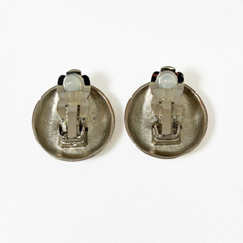 Chanel CC Logo Earrings Metal Silver
