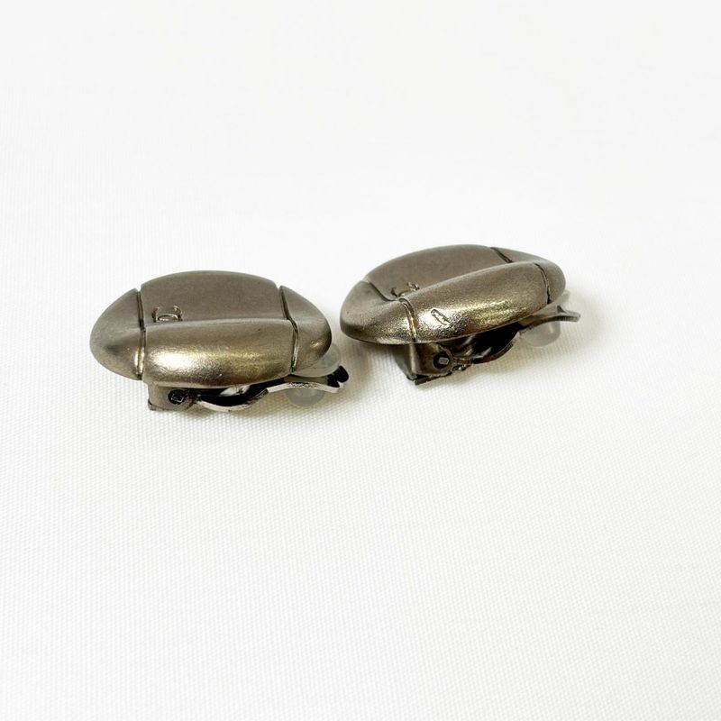 Chanel CC Logo Earrings Metal Silver