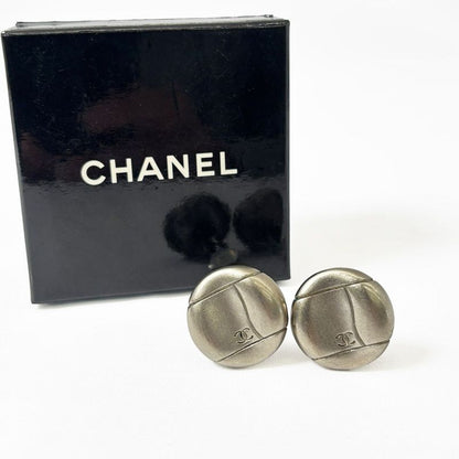 Chanel CC Logo Earrings Metal Silver