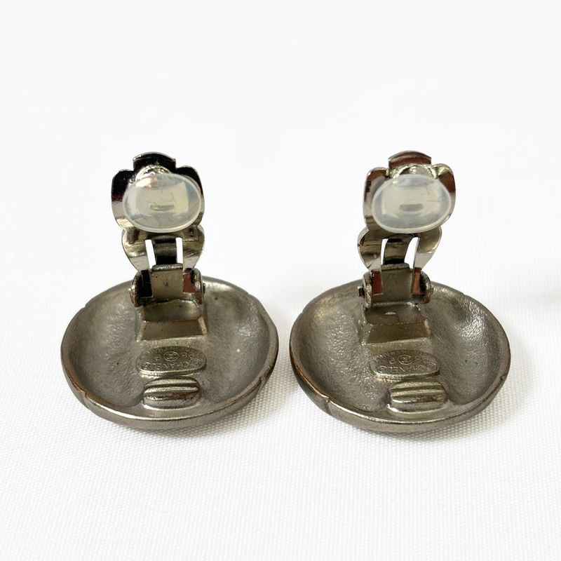 Chanel CC Logo Earrings Metal Silver