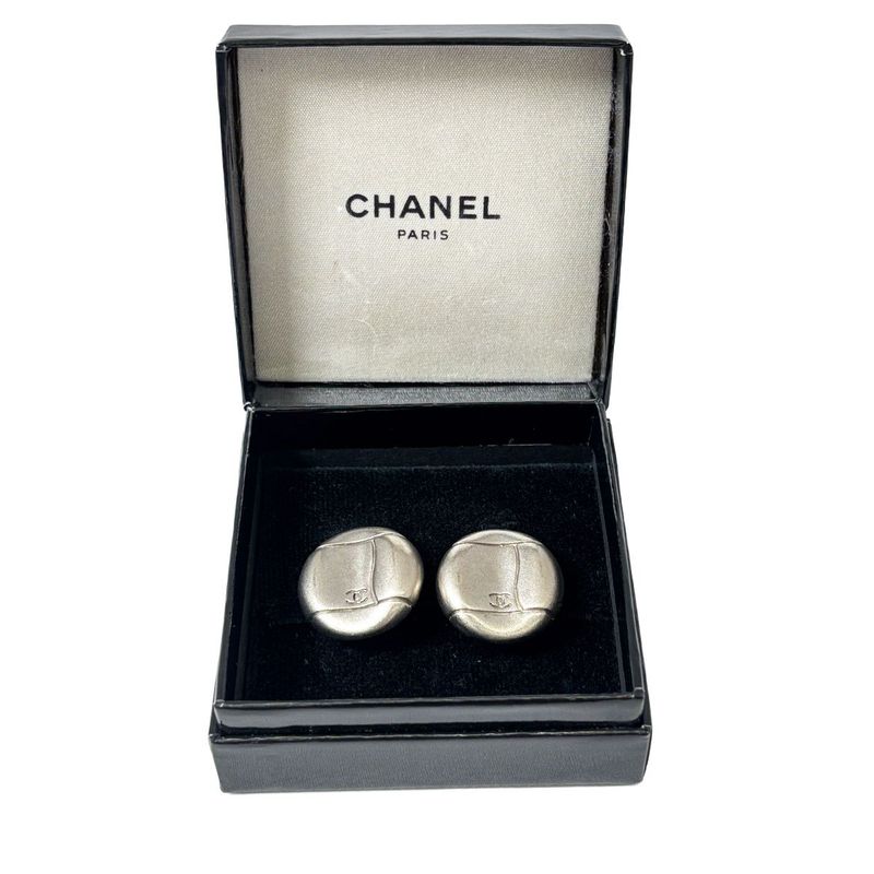 Chanel CC Logo Earrings Metal Silver