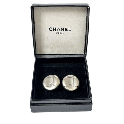 Chanel CC Logo Earrings Metal Silver