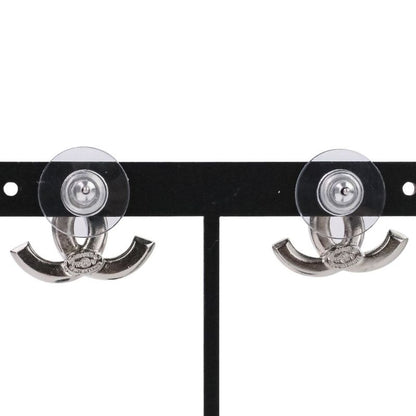 V Chanel Rhinestone Coco Mark Earrings Silver Color Ladies Used