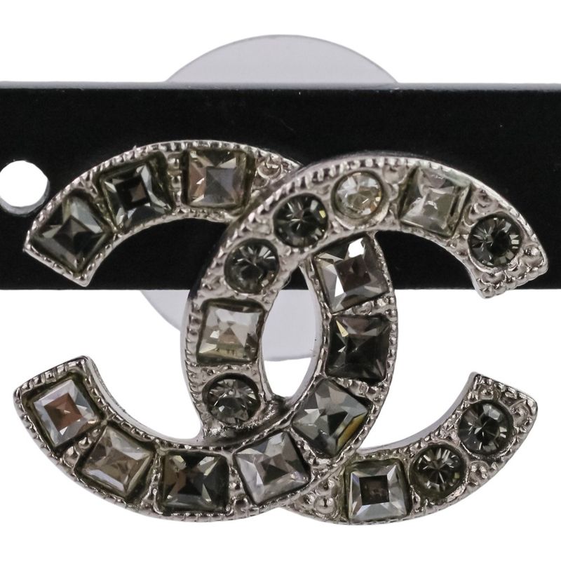 V Chanel Rhinestone Coco Mark Earrings Silver Color Ladies Used
