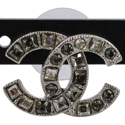 V Chanel Rhinestone Coco Mark Earrings Silver Color Ladies Used