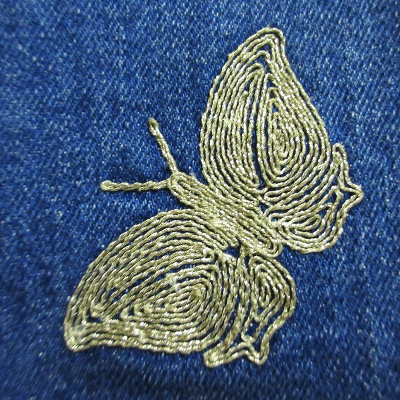Gucci Flower Butterfly Embroidery Stretch Denim Pants Jeans Size 22 Blue