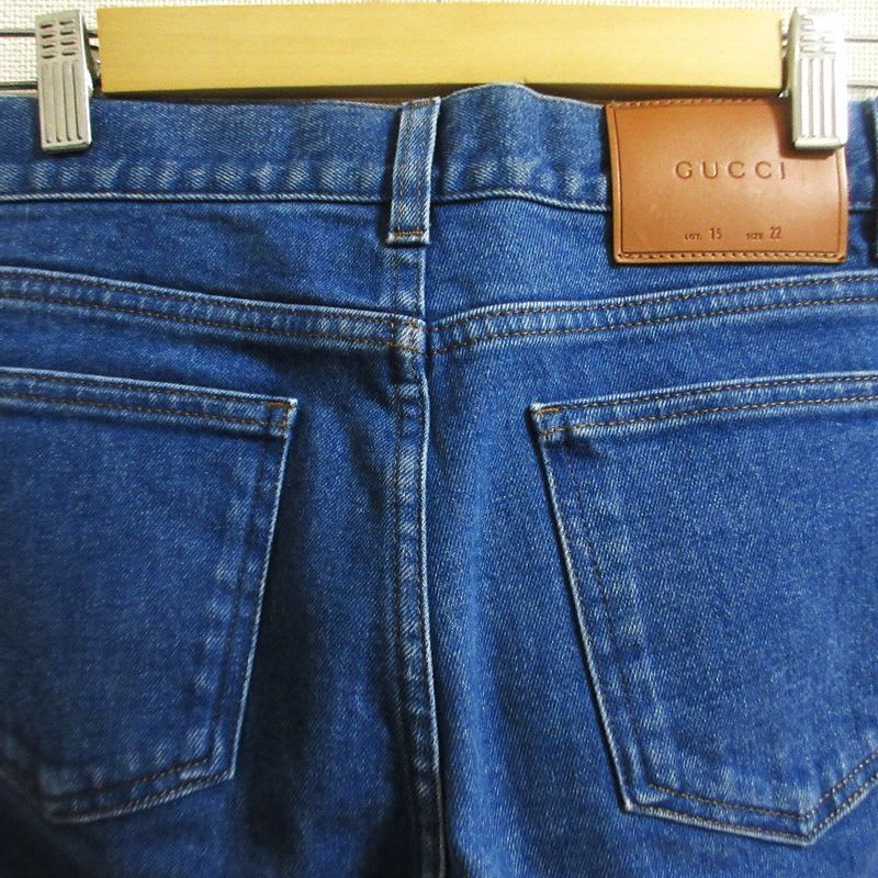 Gucci Flower Butterfly Embroidery Stretch Denim Pants Jeans Size 22 Blue