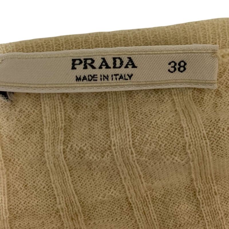 Prada Bijou Neck Rib Knit Sweater Size 38 Beige Ladies Used