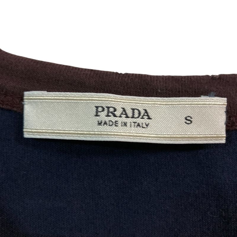 Prada Short Sleeve Sailing Ship Embroidery T-shirt Size S Navy Ladies Used
