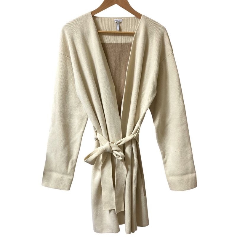 Good Loewe Cashmere Blend Long Knit Cardigan Gown Coat S Size Ivory Ladies Used