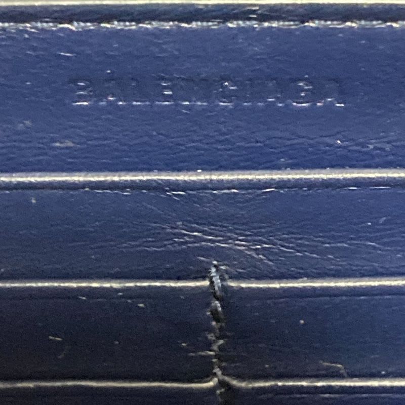 Balenciaga Leather Round Zipper Long Wallet Navy Mens Womens
